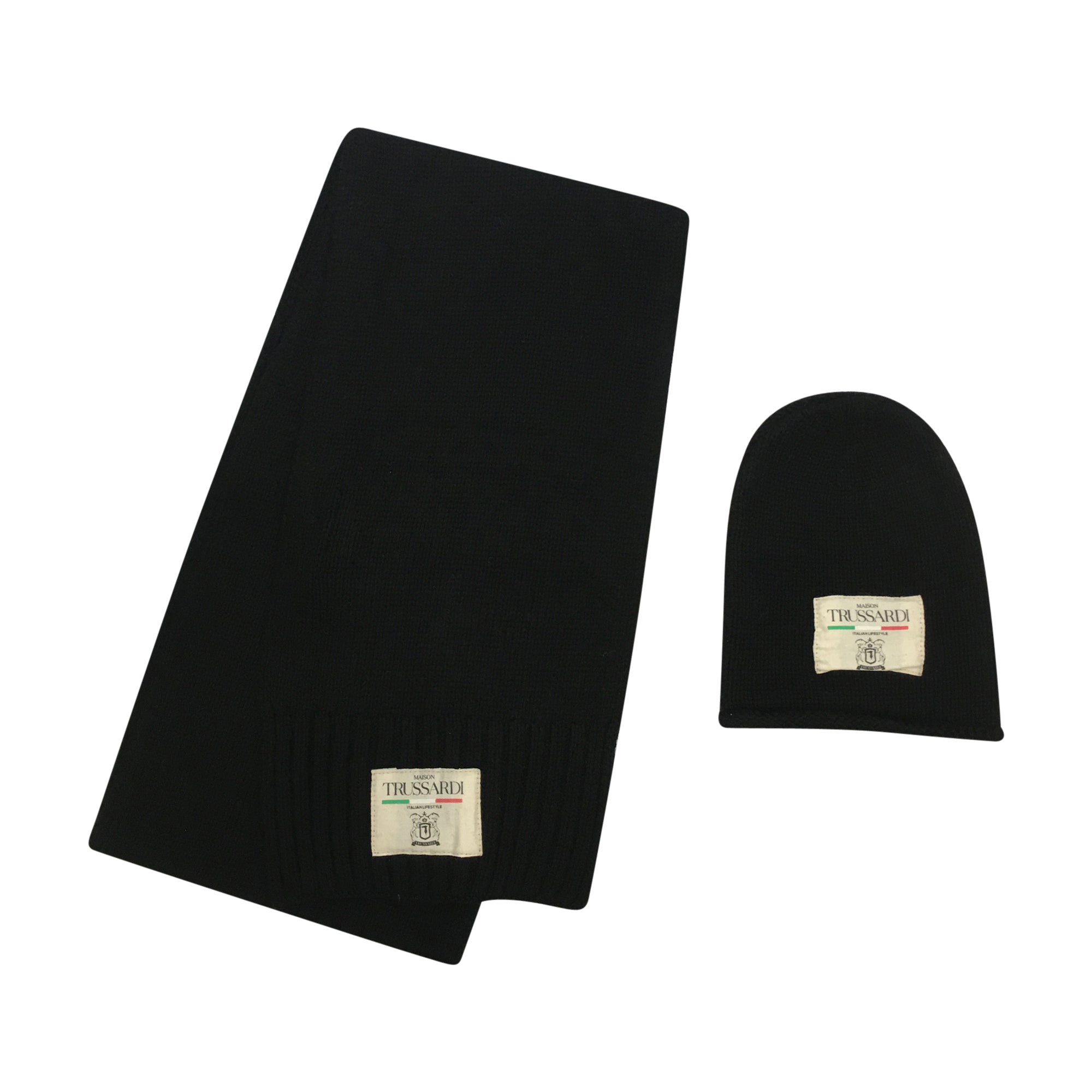 Trussardi set cappello e sciarpa in misto lana nero